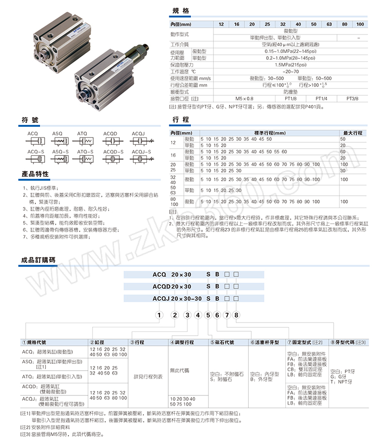 airtac/亚德客 acqj系列超薄气缸 acqj40×30-20 缸径