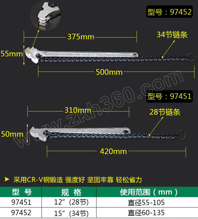 sata/世达 链条扳手 97452 1把【多少钱 规格参数 图片 采购】-震坤行