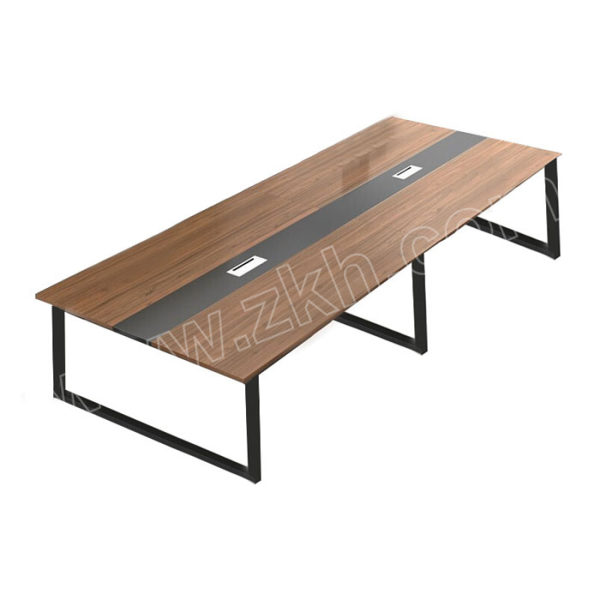 sansheng三圣简约钢架会议桌ssdd6790002400750mm胡桃色有线槽1张