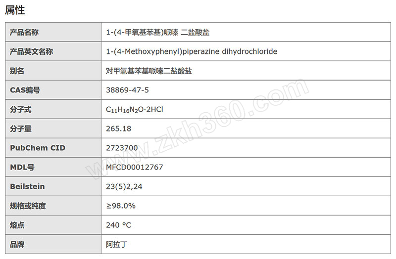 aladdin阿拉丁14甲氧基苯基哌嗪二盐酸盐m133688100gcas号