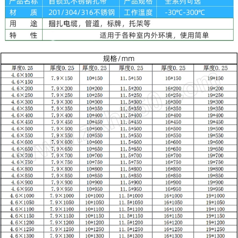 shangke上柯304不锈钢扎带c3057105046mm100根1包