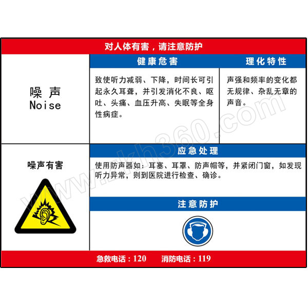 標識牌專家 職業病危害告知卡噪聲 qsa001a3 普通abs 防水防腐阻燃