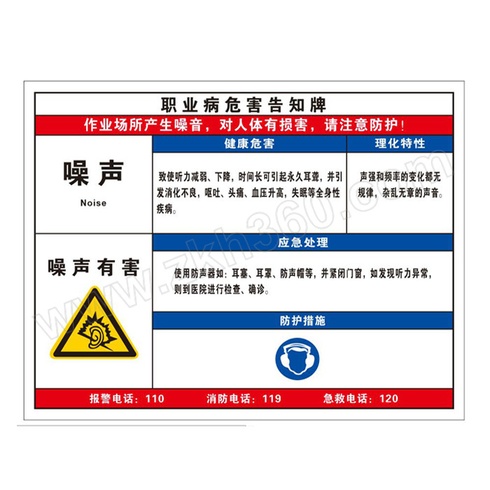 標識牌專家 職業病危害告知卡噪聲 qsa001a2 普通abs 防水防腐阻燃